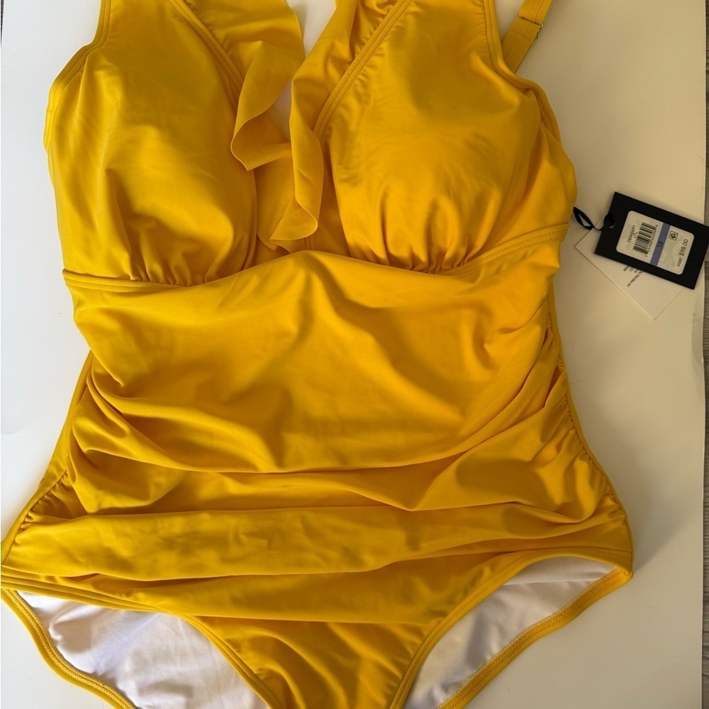 DKNY Yellow Ruffled One Piece Swimsuit - Picture 10 of 11